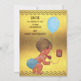 Invitación 1r Galones del oro del globo del teléfono del bebé