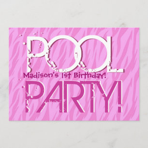 Invitación 1r La cebra del rosa de la fiesta en la piscina