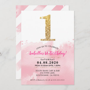 Invitación 1r La FIESTA de CUMPLEAÑOS INVITA a rosa moderno