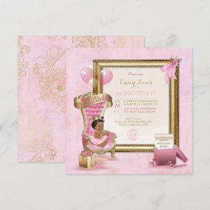 Invitación 1r Princesa afroamericana Throne del cumpleaños
