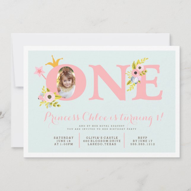 Invitación 1r Princesa Party Invitation de la foto del (Anverso)