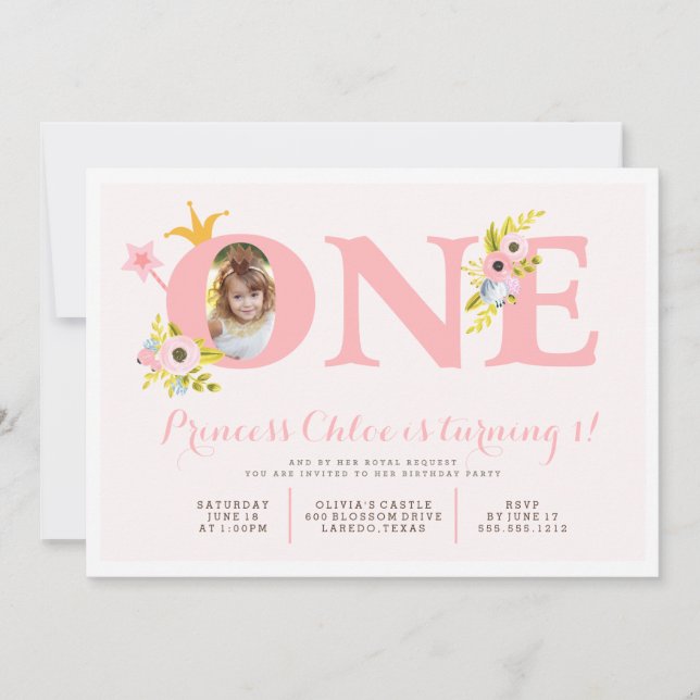 Invitación 1r Princesa Party Invitation de la foto del (Anverso)