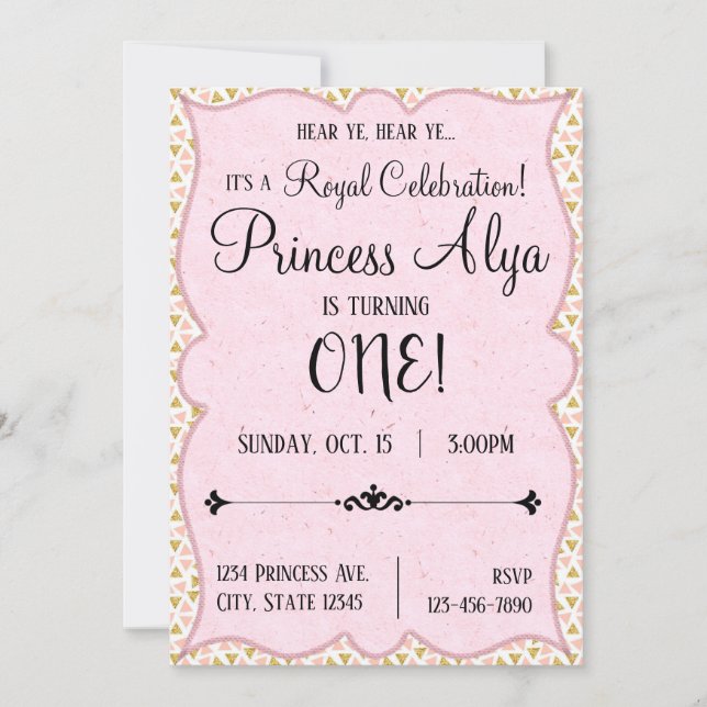 Invitación 1r Princesa real Invitation de la celebración del (Anverso)