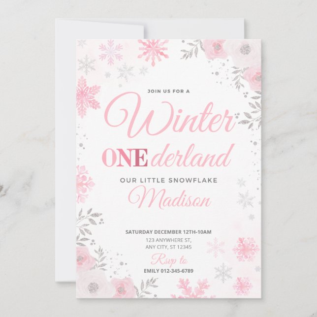 Invitación 1ra de Winter ONEderland Copo de Nieve  (Anverso)