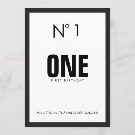 Invitación 1ra fiesta de cumpleaños del tema negro y blanco