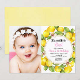 Invitación 1ra foto del chica del cumpleaños del limón rosado