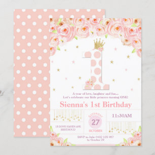 Invitación 1ra princesa floral coralina Invitation Girl del