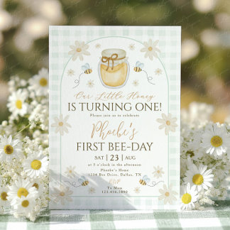 Invitación 1st Bee Day Girls Birthday Honey Daisy