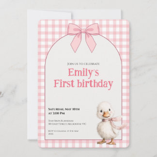 Invitación 1st Birthday Invitation Gingham Duck Theme Kaart