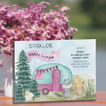 Invitación 1st Birthday One Happy Camper Woodland Caravan<br><div class="desc">One Happy Camper 1st Birthday Party Invite with watercolor illustration of a vintage caravan decorated with bunting. The camper van is parked by the trees with cute woodland animals,  namely raccoon,  squirrel and white rabbit. Easy to edit with the happy camper's name and birthday invitation details.</div>