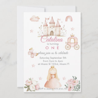 Invitación 1st Birthday Princess Girl Invitation