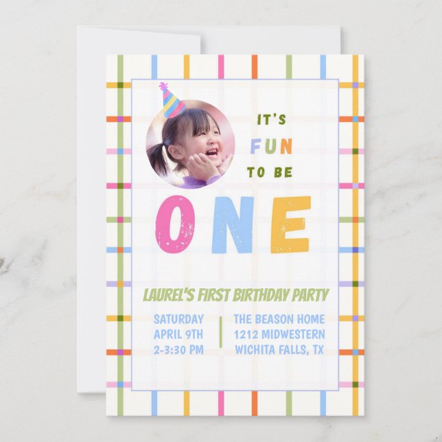 INVITACIÓN 1ST- IT'S FUN TO BE ONE FIRST BIRTHDAY INVITATION  (Anverso)