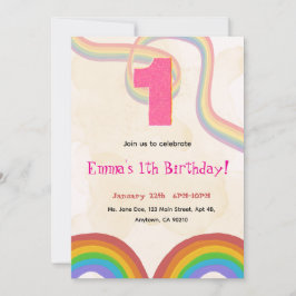 Invitación 1th Birthday Invitation Girl Editable Rainbow