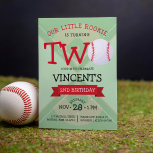 Invitación 2º cumpleaños de Cute Trendy Baseball Pitch & Ribb