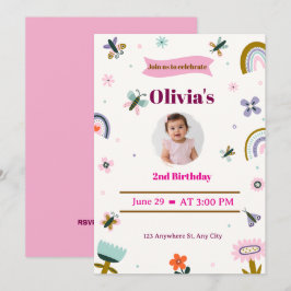 Invitación 2º cumpleaños Mariposa Arcoíris