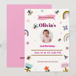 Invitación 2º cumpleaños Mariposa Arcoíris