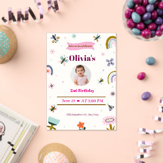 Invitación 2º cumpleaños Mariposa Arcoíris