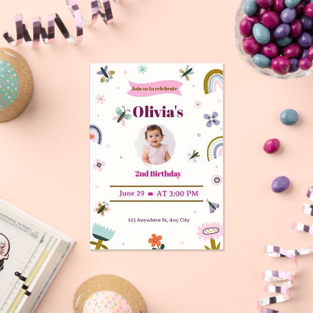 Invitación 2º cumpleaños Mariposa Arcoíris (Insitu (Celebración))