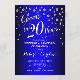 Invitación 20º Aniversario de Boda - Azul Real y Oro