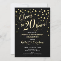 Invitación 20º Aniversario de Boda - Negro y Dorad