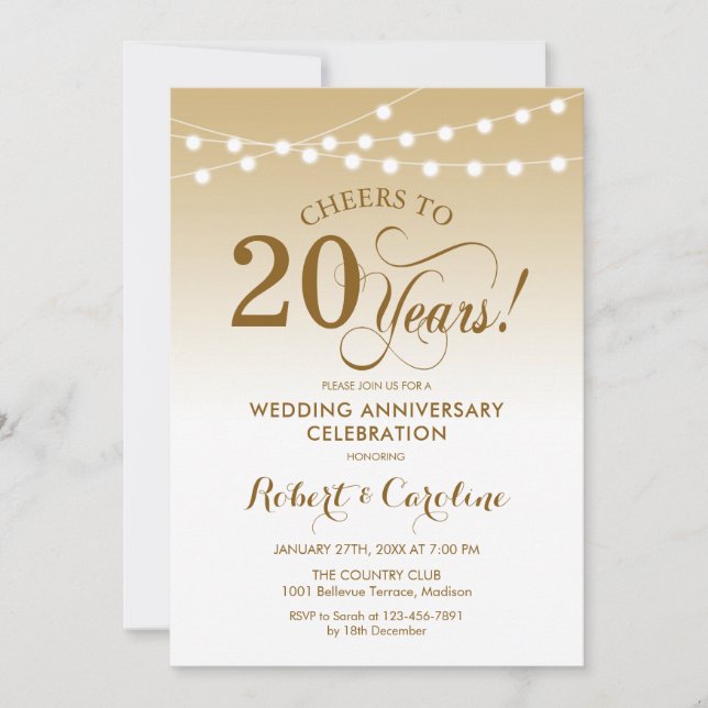 Invitación 20º Aniversario de Boda - Oro Blanco (Anverso)