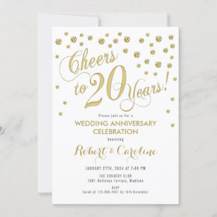 Invitación 20º Aniversario de Boda - Oro y Blanco