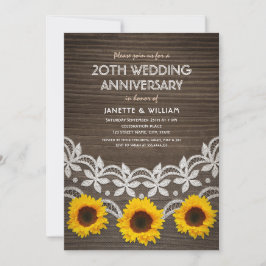 Invitación 20º Aniversario de Boda Rustico Girasoles Encaje