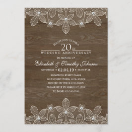 Invitación 20º Aniversario de Boda Rustico Madera País Encaje