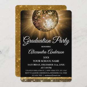 Invitación 2019 Graduation Party Gold Disco Ball Spark