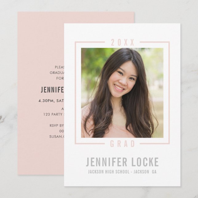 Invitación 2020 GRAD INVITE fotograma moda rosa pálido rubor (Anverso / Reverso)