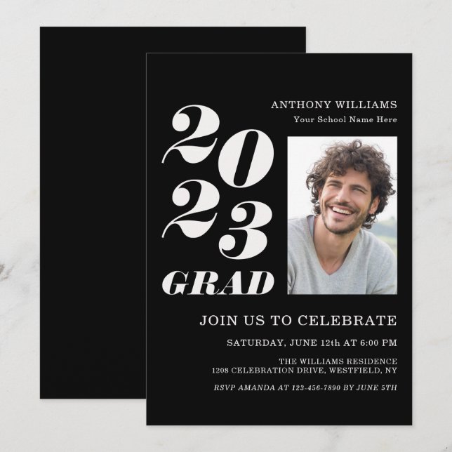 Invitación 2021 Gran Fiesta negrita texto en negro con tu fot (Anverso / Reverso)