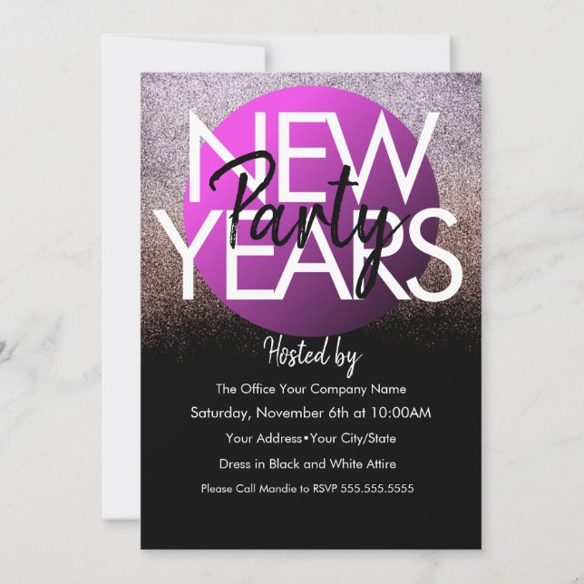 Invitación 2021 New Years Company Event Purple Purpurina (Anverso)