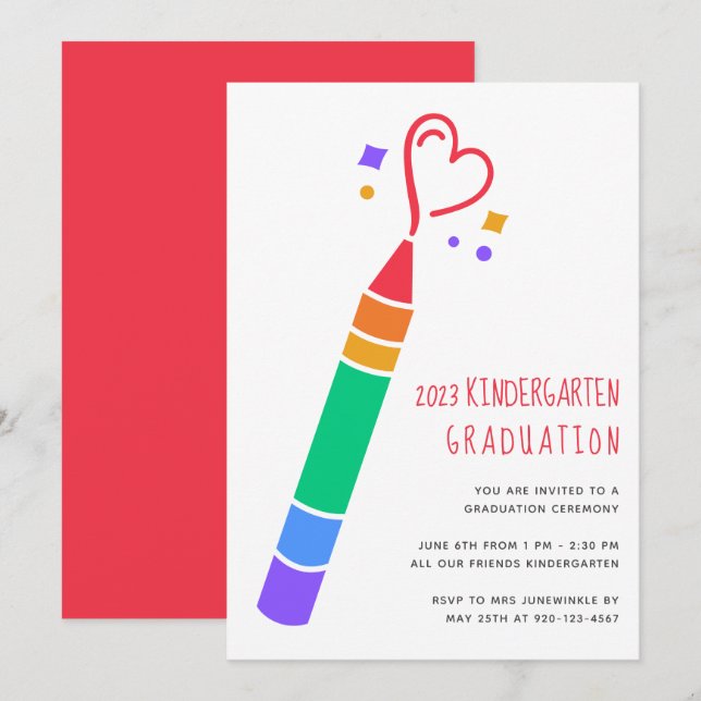 Invitación 2023 Crayon Kindergarten Graduation Invitation (Anverso / Reverso)