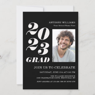 Invitación 2023 Fiesta Grad negrita Texto en negro con su fot