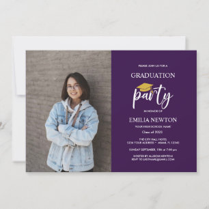 Invitación  2023 Purple and Gold  Photo Graduation Party