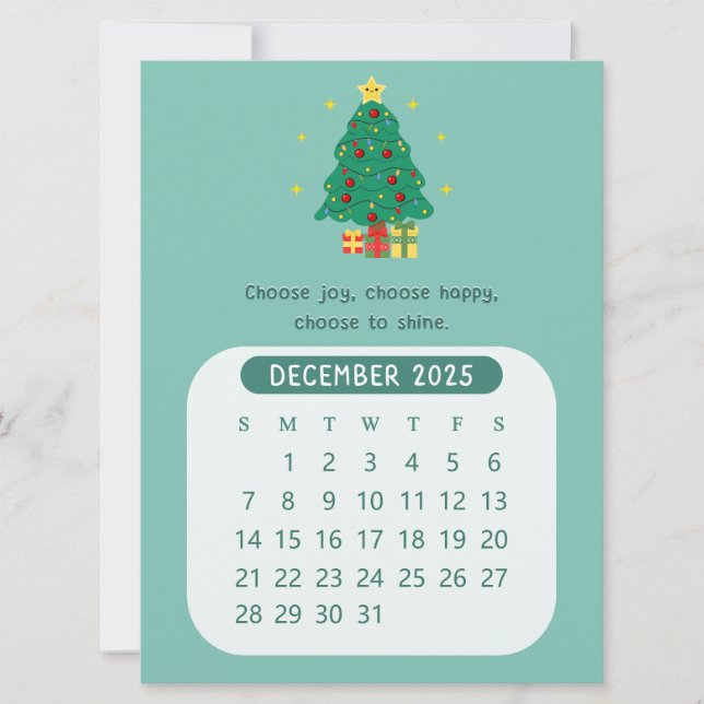 Invitación 2025 Diciembre Kawaii Calendario Motivacional Mens (Anverso)