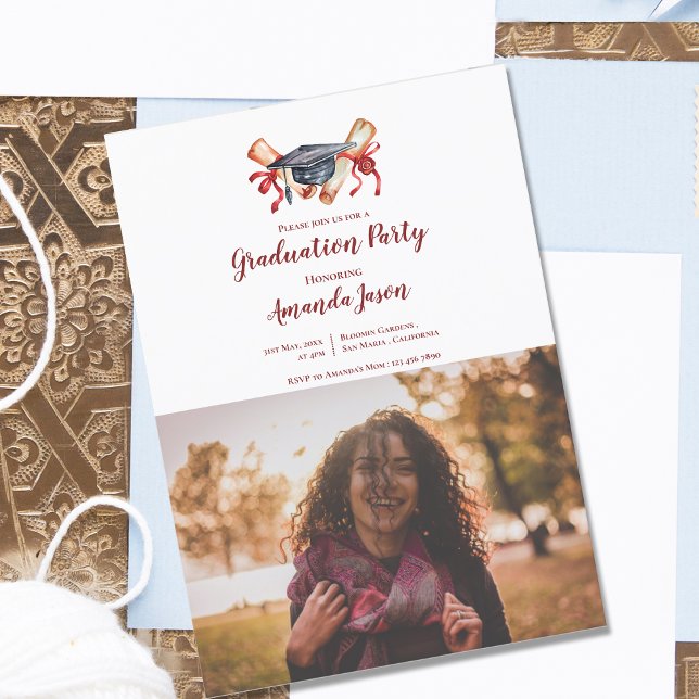 Invitación 2025 Grad Elegant Two Photo Graduation Party (2025 Grad Elegant Two Photo Graduation Party Invitation)