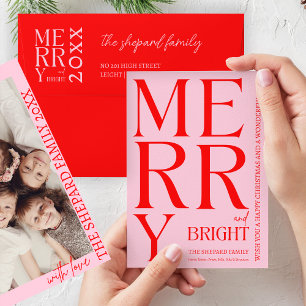 Invitación 2025 Navidades modernos de color rosa rojo vivo