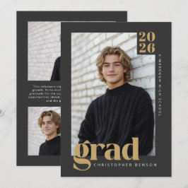 Invitación 2026 Graduación de Carbón Moderno y Dorado Cálido