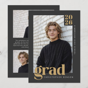 Invitación 2026 Graduación de Carbón Moderno y Dorado Cálido