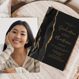 Invitación 2026 Graduación Oscura de Ágata de Oro Negro Foto