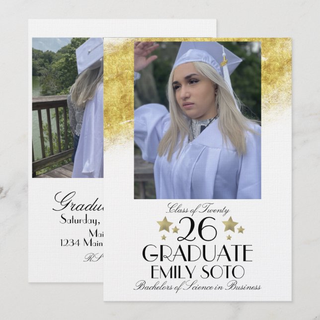 Invitación 2026 Graduation Collage Party Script Stars Photo (Anverso / Reverso)