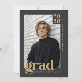 Invitación 2026 Modern Charcoal & Warm Gold Graduation