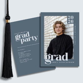 Invitación 2026 Modern Slate Blue Graduation Party