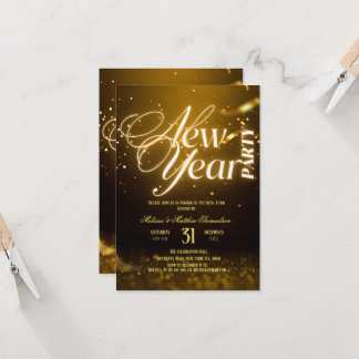 Invitación 2026 New Years Eve Party Gold Glitter Black 