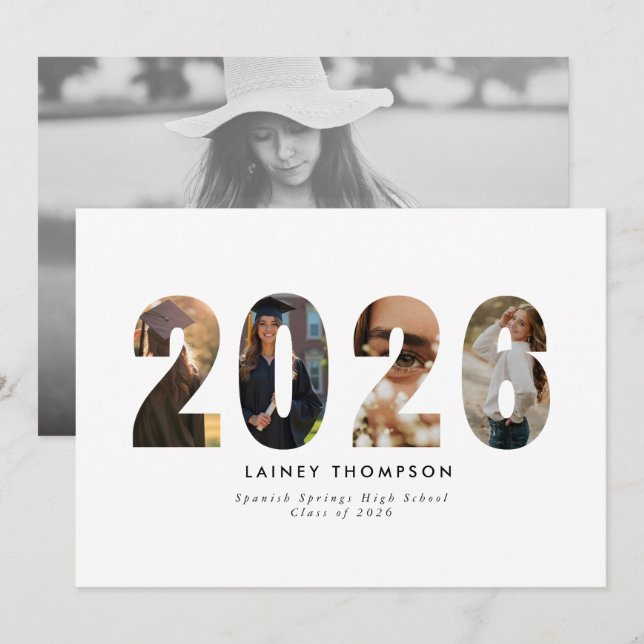 Invitación 2026 Typography 4 Image Graduation Announcement (Anverso / Reverso)