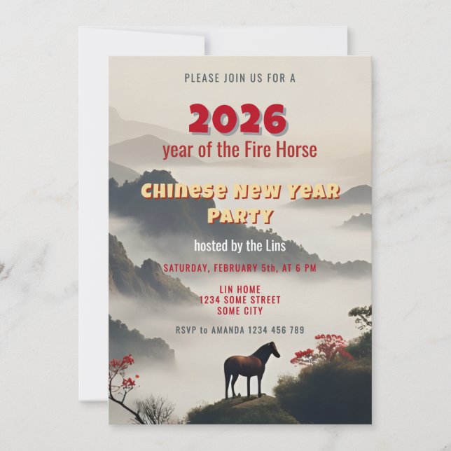 Invitación 2026 Year of the Fire Horse Chinese New Year Party (Anverso)