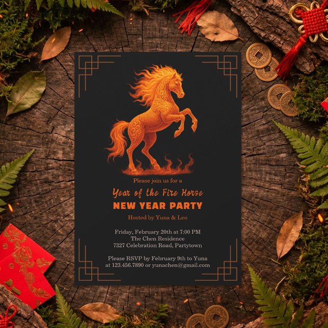 Invitación 2026 Year of the Fire Horse Chinese Zodiac Party (Subido por el creador)