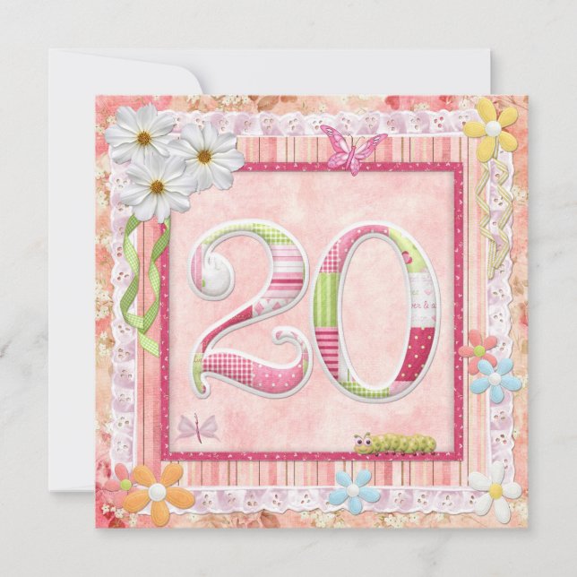 Invitación 20.ª fiesta de cumpleaños estilo de scrapbooking (Anverso)