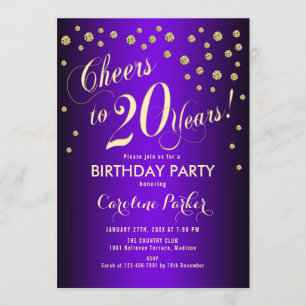 Invitación 20.ª fiesta de cumpleaños - Púrpura dorada